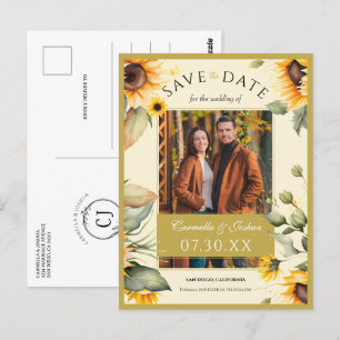 Elegante Waterverf Zonnebloem Foto Bewaar de datum Briefkaart