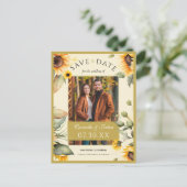 Elegante Waterverf Zonnebloem Foto Bewaar de datum Briefkaart (Staand voorkant)