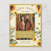 Elegante Waterverf Zonnebloem Foto Bewaar de datum Briefkaart (Voorkant)