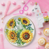 Elegante Waterverf Zonnebloem Papieren Bordje (Feest)