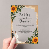 Elegante Waterverf Zonnebloem Zomer Bloemen Huweli Acryl Uitnodigingen (Insitu (Draagbaar))