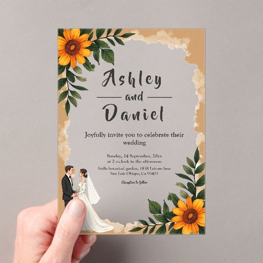 Elegante Waterverf Zonnebloem Zomer Bloemen Huweli Acryl Uitnodigingen (Insitu (Draagbaar))