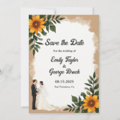 Elegante Waterverf Zonnebloem Zomer Bloemen Huweli Save The Date (Voorkant)