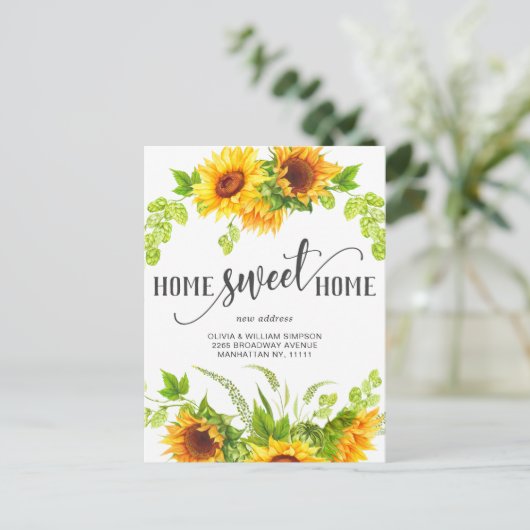 Elegante Waterverf Zonnebloemen Bewegende aankondi Briefkaart (Staand voorkant)