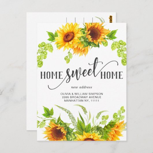 Elegante Waterverf Zonnebloemen Bewegende aankondi Briefkaart (Voorkant / Achterkant)