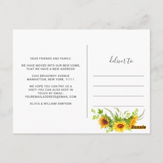 Elegante Waterverf Zonnebloemen Bewegende aankondi Briefkaart (Achterkant)