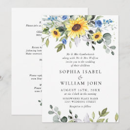 Elegante waterverf zonnebloemen eucalyptus bruilof kaart