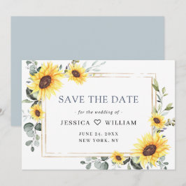 Elegante waterverf zonnebloemen eucalyptus bruilof save the date
