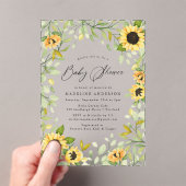 Elegante Waterverf Zonnebloemen & groen Acryl Uitnodigingen (Insitu (Draagbaar))