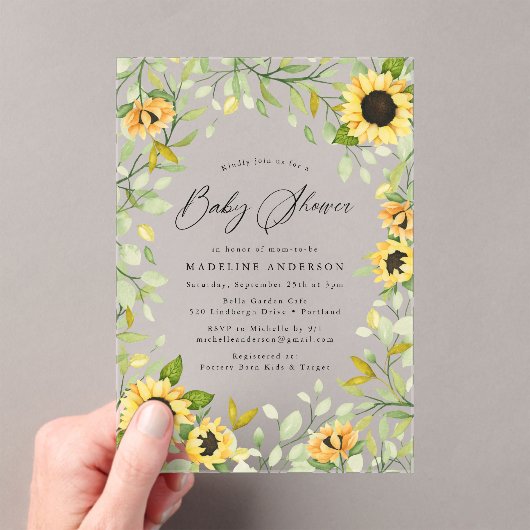 Elegante Waterverf Zonnebloemen & groen Acryl Uitnodigingen (Insitu (Draagbaar))