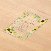 Elegante Waterverf Zonnebloemen & groen Acryl Uitnodigingen (Laagn)