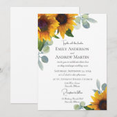 Elegante Waterverf Zonnebloemen Groen Bruiloft Kaart (Voorkant / Achterkant)