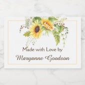 Elegante Waterverf Zonnebloemen groen labels Voedselcontainer Etiket (Enkel label)