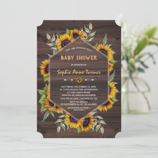 Elegante waterverf zonnebloemen houten baby shower kaart (Staand voorkant)