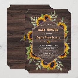 Elegante waterverf zonnebloemen houten baby shower kaart