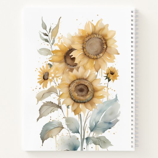 Elegante Waterverf Zonnebloemen | Persoonlijke naa Notitieboek (Achterkant)