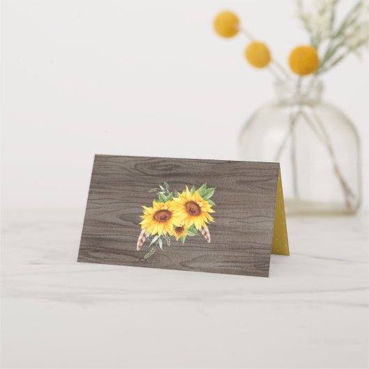 Elegante Waterverf Zonnebloemen Rustieke Boho brui Plaatskaartje (Achterkant)