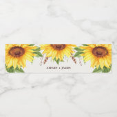 Elegante Waterverf Zonnebloemen Zomer bruiloft gun Waterfles Etiket (Enkel label)