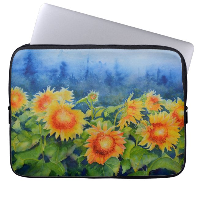 Elegante waterverf zonnebloemvelden laptop sleeve (Voorkant)