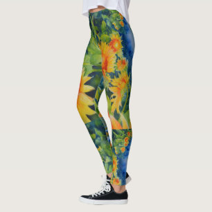 Elegante waterverf zonnebloemvelden schilderij leggings