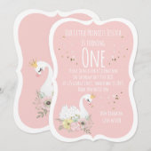 Elegante Waterverf Zwaan Eerste Verjaardagsuitnodi Kaart (Voorkant / Achterkant)