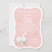 Elegante Waterverf Zwaan Eerste Verjaardagsuitnodi