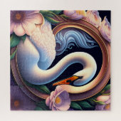 Elegante Waterverf zwaan in oosterse bloem Legpuzzel (Horizontaal)