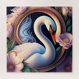 Elegante Waterverf zwaan in oosterse bloem Legpuzzel