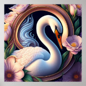 Elegante Waterverf zwaan in oosterse bloem Poster (Voorkant)