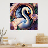 Elegante Waterverf zwaan in oosterse bloem Poster (Keuken)