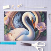 Elegante Waterverf zwaan in oosterse bloem Tissuepapier (Craft)