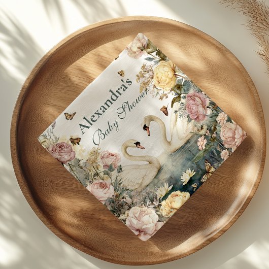 Elegante Waterverf Zwanen Baby shower Servet