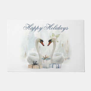 Elegante Waterverf Zwanen Kerst Mis Doormat Deurmat