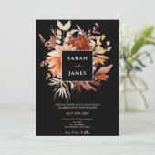 Elegante Waterverf Zwart Bloemen Vallen Bruiloft Kaart (Staand voorkant)