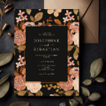 Elegante Waterverf Zwart Boho Bloemen Bruiloft Kaart<br><div class="desc">Een elegante moderne minimalistische terracotta zwart gebrand Sinaasappel Boho bloemenbruiloft uitnodiging. Die waterverf gebrande sinaasappel botanische bloemen wilde bloemen patroon. Met formele en professionele scripttypografie aardse tonen en bohemian kleuren. Op een echt boho chic zwarte achtergrond. En deze bruiloft uitnodigingskaart is betaalbaar en goedkoop. Het is ook een digitale elektronische...</div>
