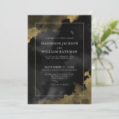 Elegante Waterverf Zwart Goud Bruiloft Kaart (Staand voorkant)