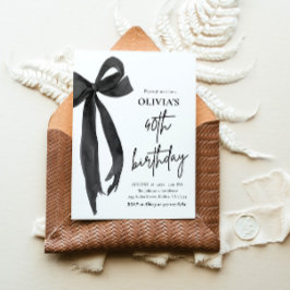 Elegante Waterverf Zwart Strik 40e Verjaardagsfees Kaart