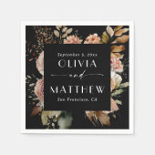 Elegante waterverf zwarte herfst boho bloemenbruil servet (Voorkant)