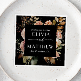 Elegante waterverf zwarte herfst boho bloemenbruil servet