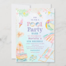 Elegante waterverf zwembadfeest 4e verjaardag meis