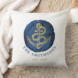 Elegante waterverfanker Nautisch naam Navy Blue Kussen
