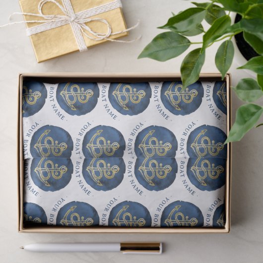 Elegante waterverfanker Nautisch naam Navy Blue Tissuepapier (Geschenk)