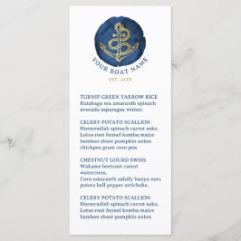 Elegante waterverfanker Nautische naam Navy-blauw Menu