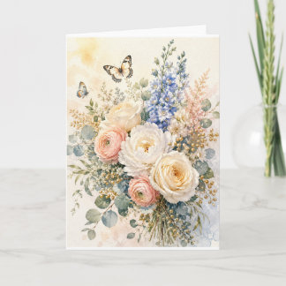 Elegante waterverfboeket met wilde bloemen feestdagen kaart