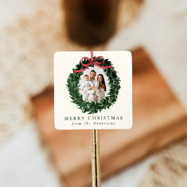 Elegante waterverfkrans met strik Foto Vakantie Vierkante Sticker