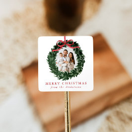 Elegante waterverfkrans met strik Foto Vakantie Vierkante Sticker