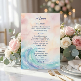 Elegante waterverfmenu in pasteltinten | Zachte bl Kaart