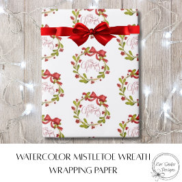Elegante waterverfmistelkrans en rode strik  cadeaupapier
