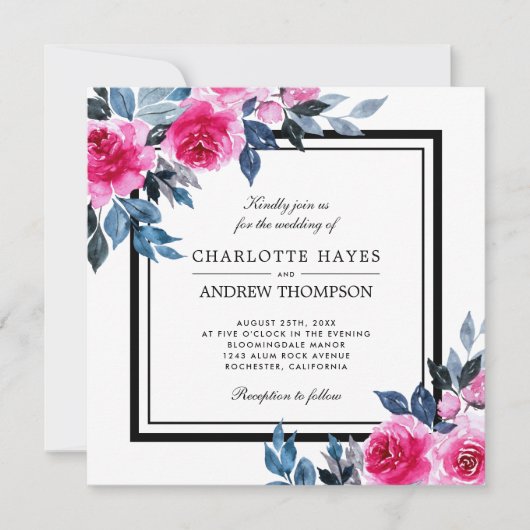 Elegante waterverfrozen vierkante bruiloft kaart (Voorkant)