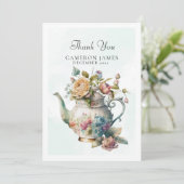 Elegante Waterverfteepot Bloem Thee Feestje Bedankkaart (Staand voorkant)